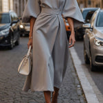 Elegant waist dress with casual batwing sleeves