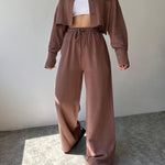Two Piece Outfits Casual Lounge Sets Long Sleeve Short Casual Shirt with Drawstring Trousers Set