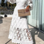 Romantic, Sensual and Elegant Crochet Lace Lantern Sleeve Party Midi Dress