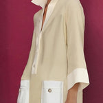 A-Line Loose Buttoned Contrast Color Pockets Stand Collar Mini Dresses