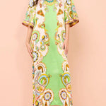 Oil-painted Art Midi Dress with Half Sleeves