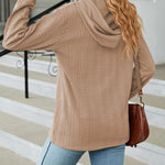 Solid Color Hooded Loose-Fitting Long-Sleeved Sweatshirt with Buttons