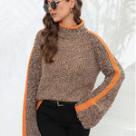 Casual Long Sleeves Loose Contrast Color Half Turtleneck Sweater Tops