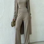 Nadorine Women's Casual Knitted Three-piece Set Slim Fit Vest with Cardigan and Wide-leg Pants