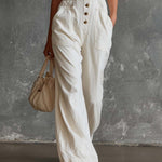 Elegant Vintage Western V-neck Front Buttons Lace Trim White Cotton Jumpsuit