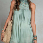 Lightweight Bohemian Embroidered High-Neck Sleeveless Mini Dress