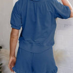 Women's Casual Half-zip Top and Ruffle Shorts Set