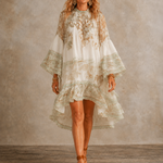 Mirabel | Ivory Boho Print High-Low Hem Mini Dress