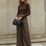 High Waisted Leather-Like Wide Leg Pants