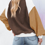 Nadorine Colorblock Bishop Sleeve Sweatshirt Plush Stitching Jumper Crop Top