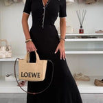 Solid Color Backless Off-shoulder Gathered Slim Maxi Dress