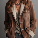 Retro Multi-pocket Faux Sherpa Lined Denim Coat