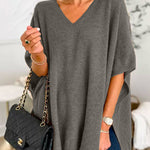 Chicest V Neck Loose Fit Solid Poncho Sweater