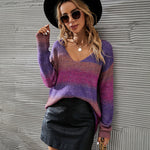 Sexy V-neck Tie Dye Irregular Gradient Sweater
