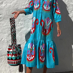 Take Me To Cabo Ethnic Unique Print Button Loose Shirt Midi Dress