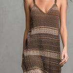 Relaxed-Fit Earth-Tone Striped Knit Maxi Dress