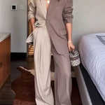 Girl Boss Avant-garde Contrast Colors Lapel Boyfriend Blazer and Pocketed Wide Leg Pants Set