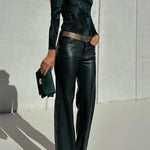 Stylish Faux Leather Pocketed Straight Stretch Pants
