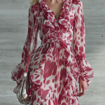 Romantic Bohemian Print Ruffle V-neck Maxi Dress