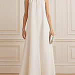 A-Line Loose Pleated Solid Color Mock Neck Maxi Dresses