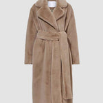 Women Warm Thick Coat With Belt Fax Fur  Long Coat
