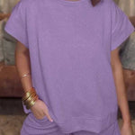 Women's Solid Textured Drawstring Shorts Set