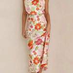 Fascinating Day Floral Halter Neck Elastic Waist Maxi Dress
