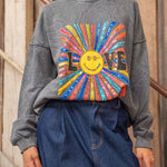 Exquisite Smiley Face Embroidered Crew Neck Sweatshirt