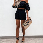 Summer Off Shoulder Tops Shorts Two-piece Set