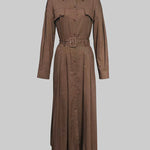 Loose Puff Sleeves Pleated Solid Color Split-Joint Lapel Maxi Dresses Shirt Dress