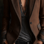 Retro Chic Dark Brown with Contrast Edge Trim Tailored Blazer