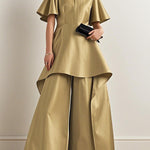 High Waisted Loose Shiny Solid Color Pants Trousers