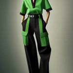 Half Sleeves Loose Contrast Color Lapel Blouses&Shirts Tops