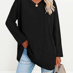 Solid Color V Neck Long Sleeve Pullover Basic Tshirts Casual Sweatshirts