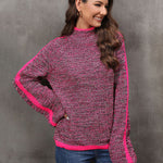 Casual Long Sleeves Loose Contrast Color Half Turtleneck Sweater Tops