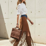 Irregularity Asymmetric Contrast Color Split-Joint Split-Side Tasseled Skirts Bottoms