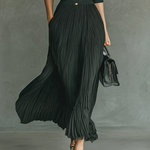 Women's Solid Color Pleated Lapel Waist Long Sleeve Maxi Dress