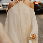 Long Sleeves Loose Solid Color Halter-Neck Maxi Dresses