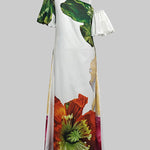 A-Line Loose Elasticity Flower Print One-Shoulder Maxi Dresses