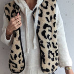 Women's Leopard Print Front Opening Casual Autumn and Winter Vest Jacket