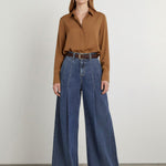 Elasticated Waist High Waisted Belted Pleated Pockets Solid Color Split-Joint Pants