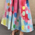A-Line Loose Pleated Printed Split-Joint Lapel Maxi Dresses Shirt Dress