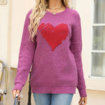 Nadorine Casual Heart Round Neck Pullovers Long Sleeve Sweaters