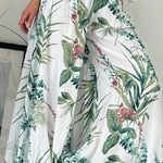 Summer Garden Botanical Print Smocked Waist Wide Leg Palazzo Pants
