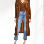 Long Velvet Cardigan Jacket Casual Open Front Velour Lapel Cardigan Maxi Blazer