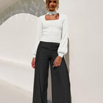 Lantern Sleeve Hollow Half Turtleneck Knit Sweater