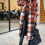 Flannel Wool Blend Plaid Lapel Button Down Shirt Long Sleeve Shacket Jacket with Pockets