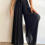 Wide Leg Flowy Pants Summer Boho Elastic Waist Drawstring Palazzo Trousers