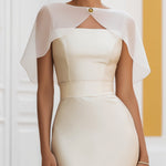 Cape-Overlay Satin Sheath Midi Dress