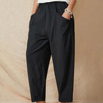 Solid Color Elastic Waist Cropped Wide Leg Pants Loose Trousers